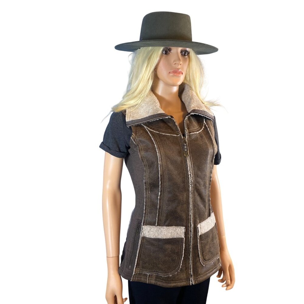 NWT KUHL Womens Dani Sherpa Vest Italian Faux Leather Shearling S Brown MSRP$219 - Picture 3 of 17